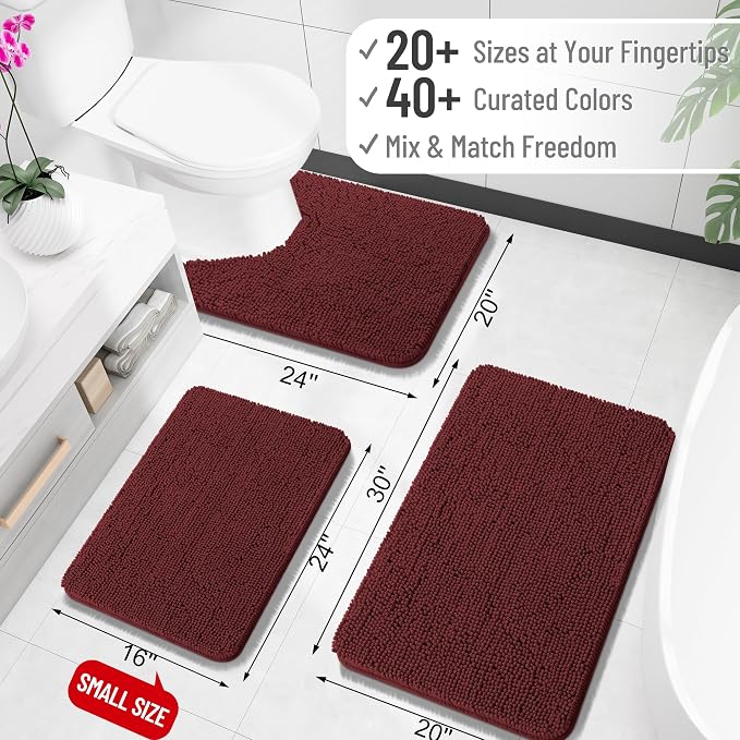 OLANLY Large Bathroom Rugs 47x32, Soft Absorbent Chenille Bath Rugs, Rubber Backing Quick Dry, Machine Washable Bath Mats for Bathroom Floor, Tub and Shower, Home Decor Accessories, Andorra Red-Brown
