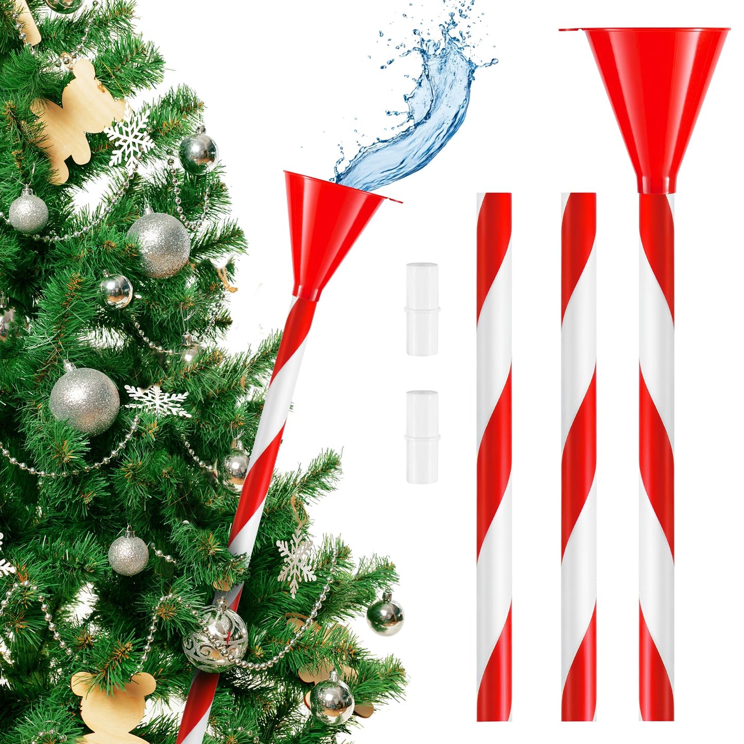 39.3 Inch Christmas Tree Watering Funnel,Red and White Striped Christmas Tree Watering System Device,Long Tree Watering Funnel Spout for Indoor Outdoor Xmas Tree