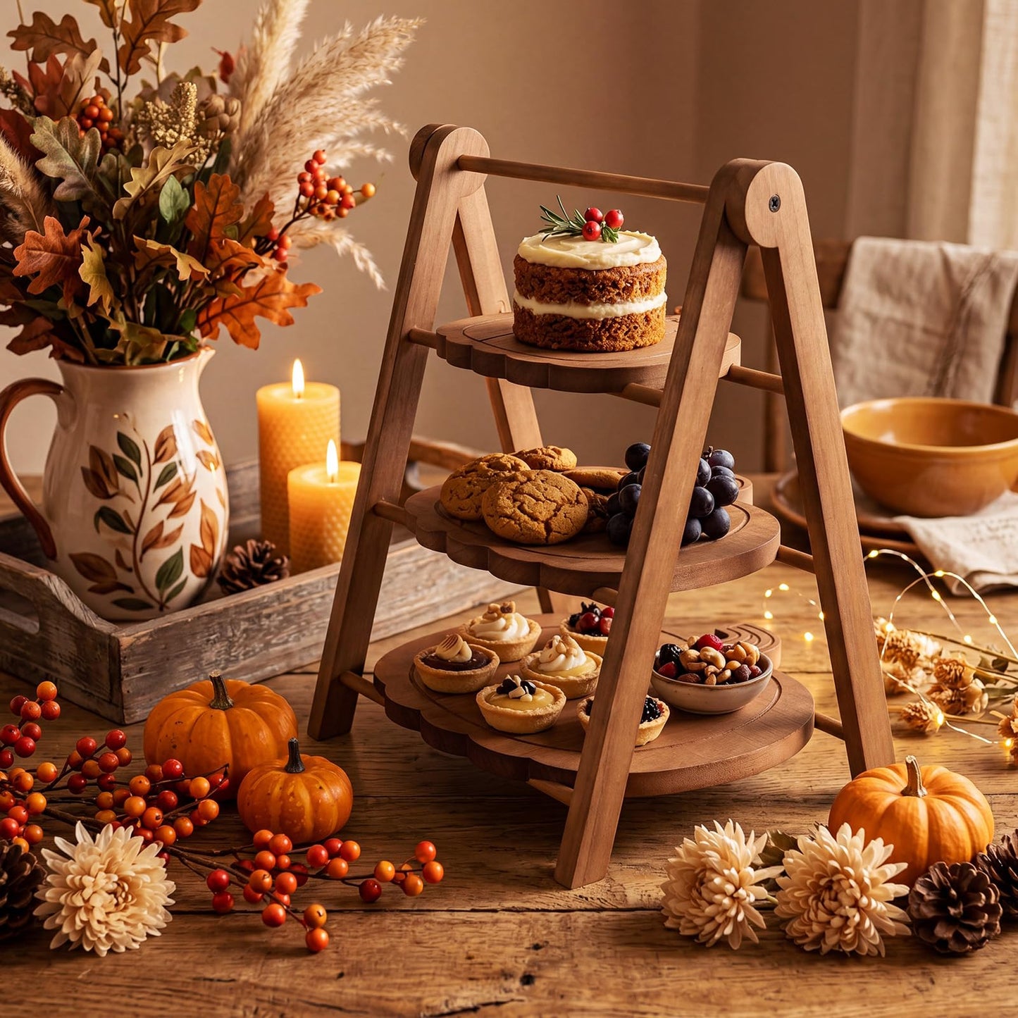 Marsui 3 Tier Pumpkin Serving Trays Wooden Shaped Pumpkin Platters 12'' 10'' 8'' Charcuterie Plate Board Reusable Party Serving Plate for Halloween Fall Party Decoration
