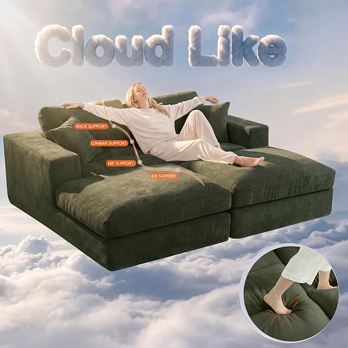 80.7" Oversized Double Chaise Lounge Chair Indoor, Cloud Boneless Sleeper Sofa