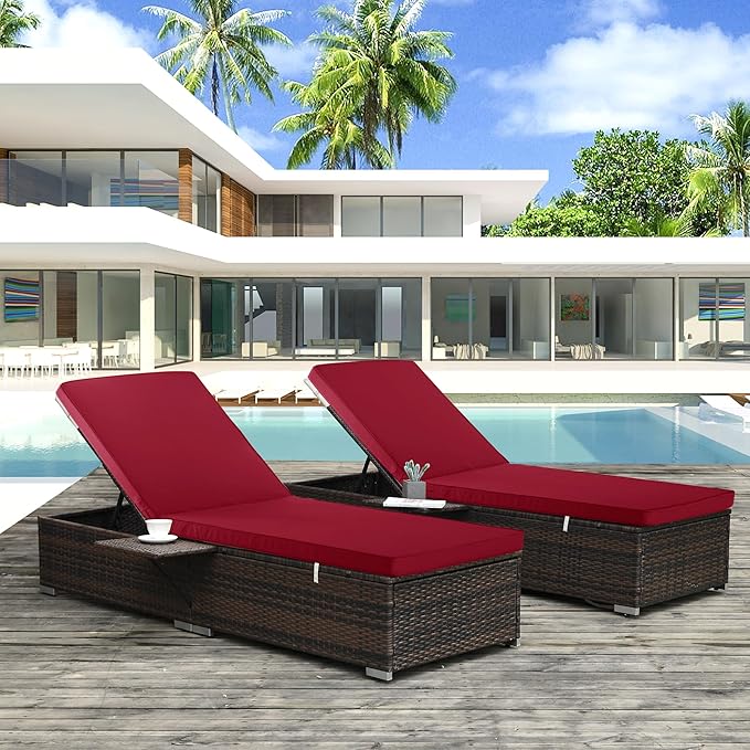 Chaise Lounge Cushion Outdoor, Waterproof and Stain-Resistant Lounge Deck