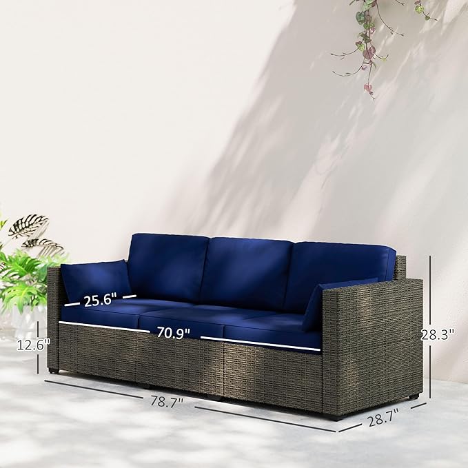 Outsunny Patio Couch PE Wicker Deep Seating Outdoor Sofa