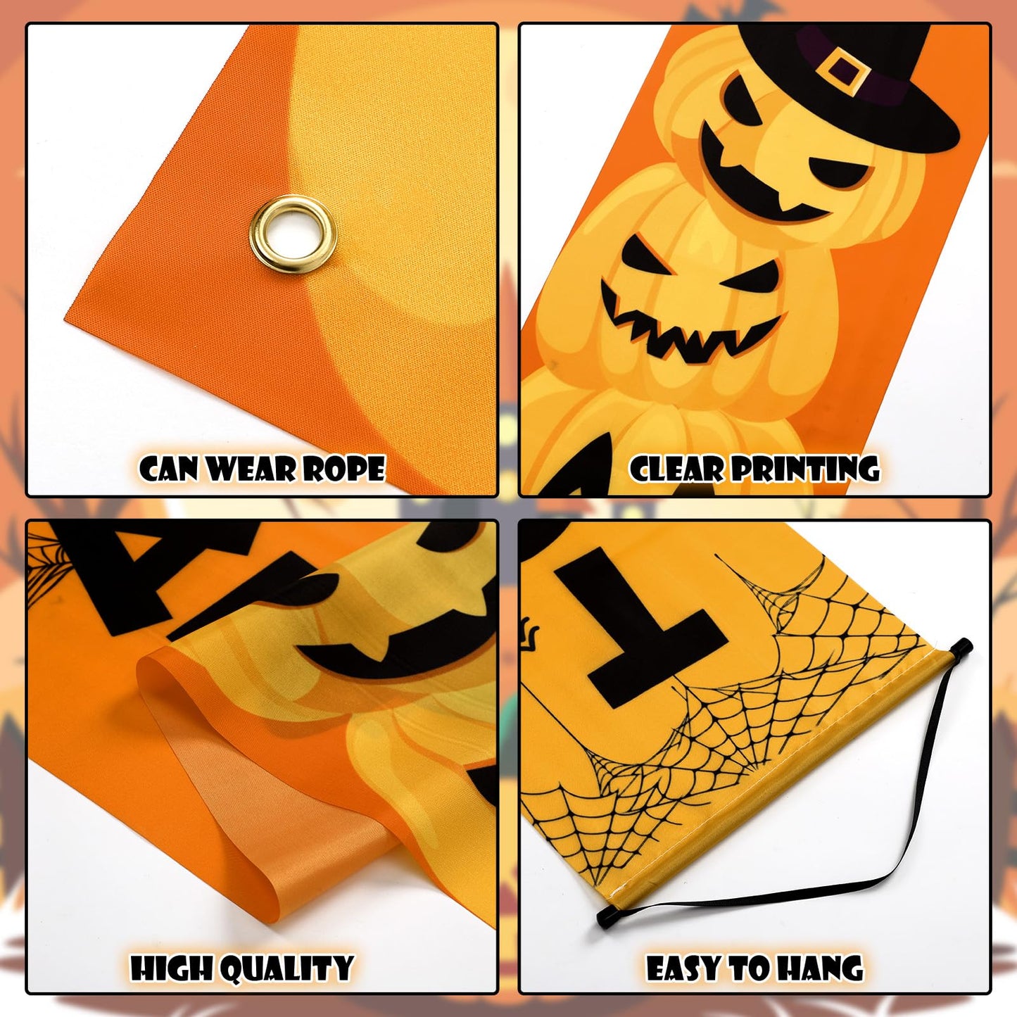 HunnmingRe 3 Pcs Halloween Cemetery Archway Halloween Cemetery Banners Gothic Outdoor Banners Sign Banner Decorations for Outdoor Party Supplies (Pumpkin)