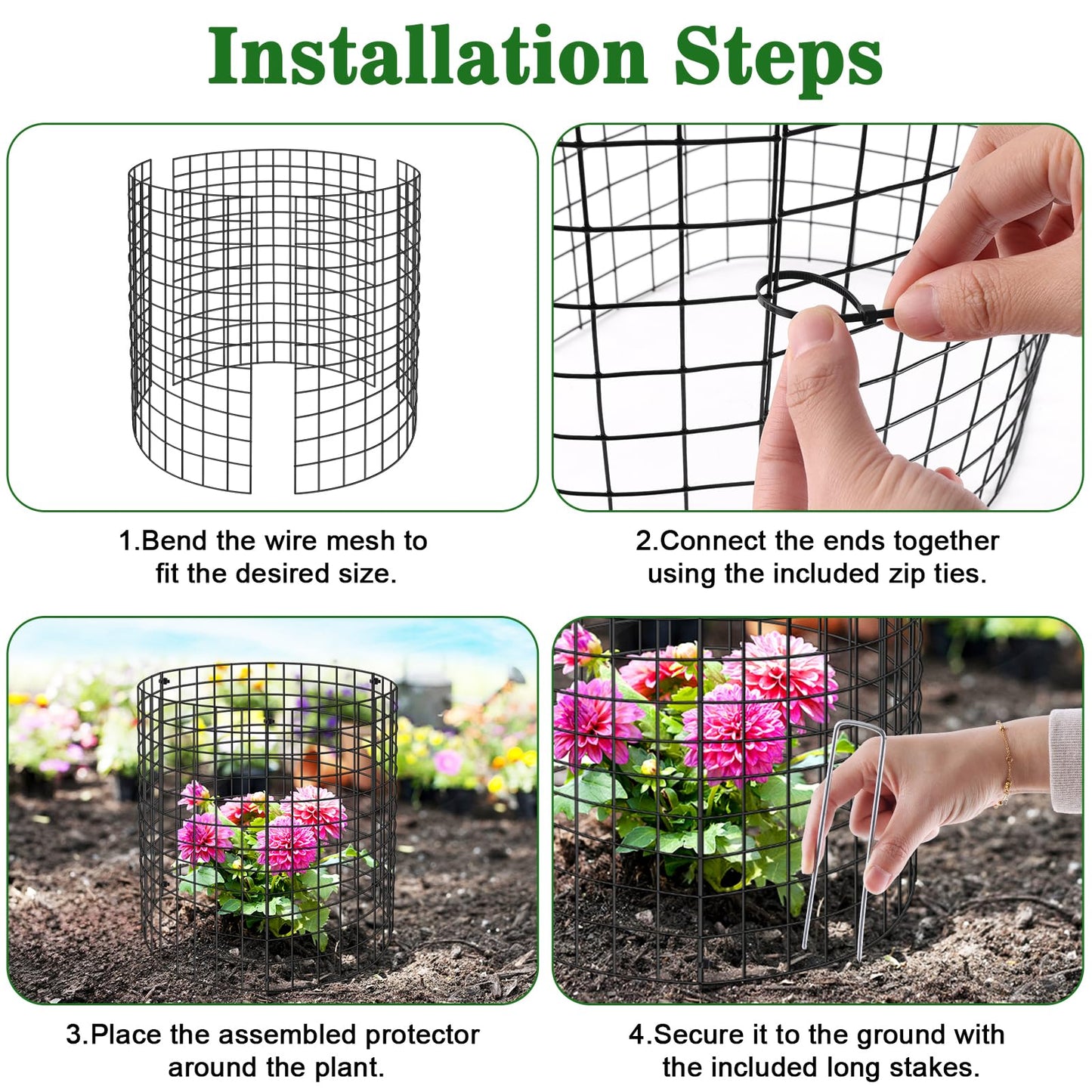 Aifanss Plant Protectors from Animals, 15pcs 12x12 Inch Metal Plant Cages for Garden Vegetables Protectors to Keep Chicken Bunny Squirrel Out, Wire Chicken Wire Cloche with Zip Ties and Stakes