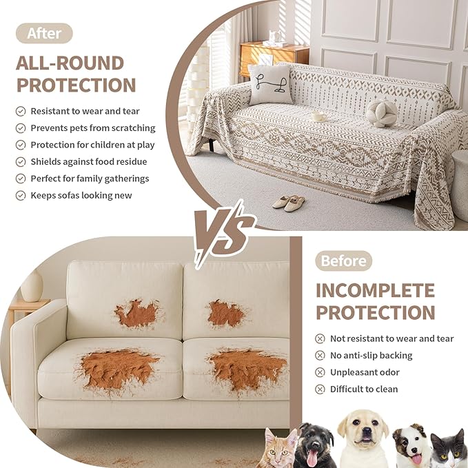 Boho Chenille Couch Cover for Dogs, Non Slip Sofa Cover, Couch Slipcover Covers
