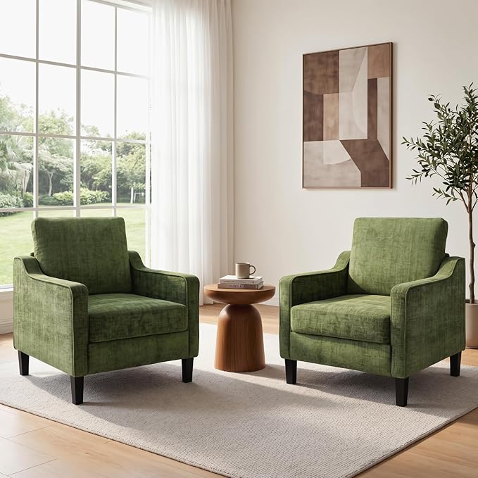 TLSUNNY Mid-Century Accent Chair, Modern Upholstered Chenille Armchair & Padded