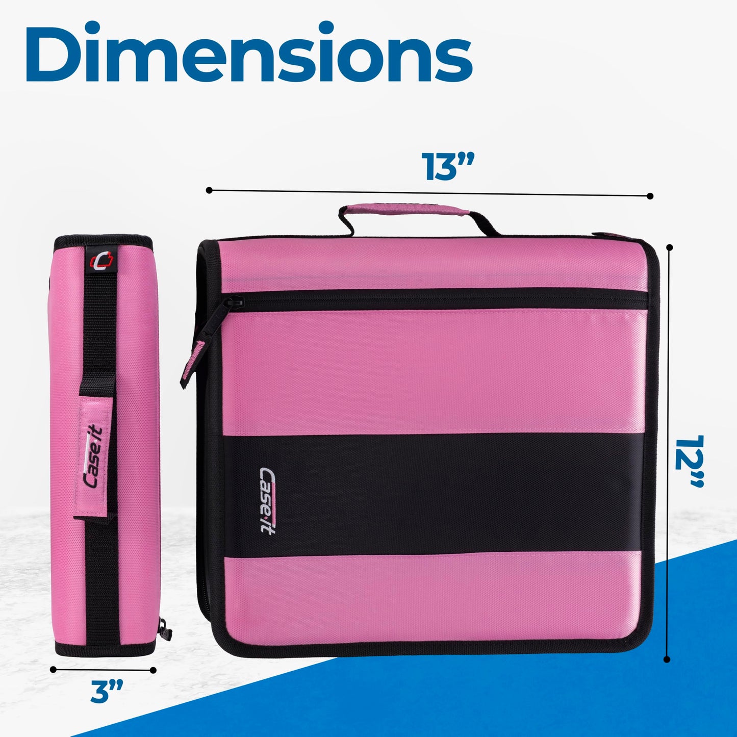 Case-it Classic Zipper Binder | 2-Inch O-Rings, 350 Sheet Capacity, Multiple Storage Pockets & Shoulder Strap | School & Office Organizer | D-251 Light Pink