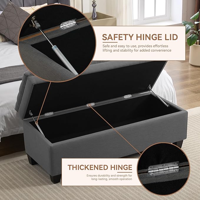 WUTUTUEE 51" Fabric Storage Ottoman Bench, Upholstered Rectangle End of Bed