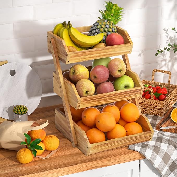 Merysen 3 Tier Wooden Fruit Basket