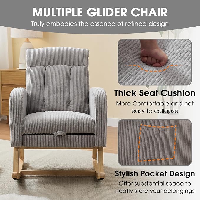 NIOIIKIT Nursery Rocking Chair, Corduroy Upholstered Rocking Chair
