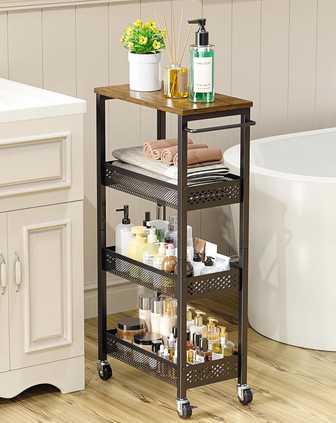 OKZEST Utility Slim Storage Cart, 4-Tier Narrow Bathroom Organizer and Storage