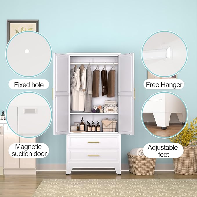 erosoei Metal Armoire Wardrobe Closet, 71 "Metal Clothing Storage Cabinet