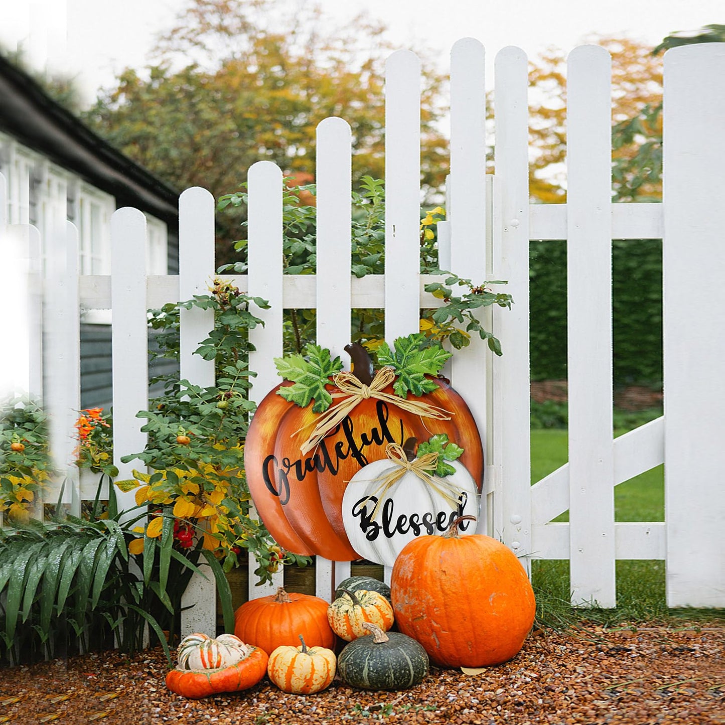 Morning View Stacked Pumpkin Garden Stakes Metal Yard Sign Fall Decor Outdoor Autumn Yard Stake Art Pumpkin Lawn Ornaments Magnetic for Patio Porch Thanksgiving Halloween Harvest 18.5 Inch