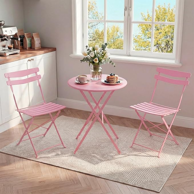 GarveeLife 3 Piece Patio Bistro Set, Folding Patio Bistro Table and Chairs Set