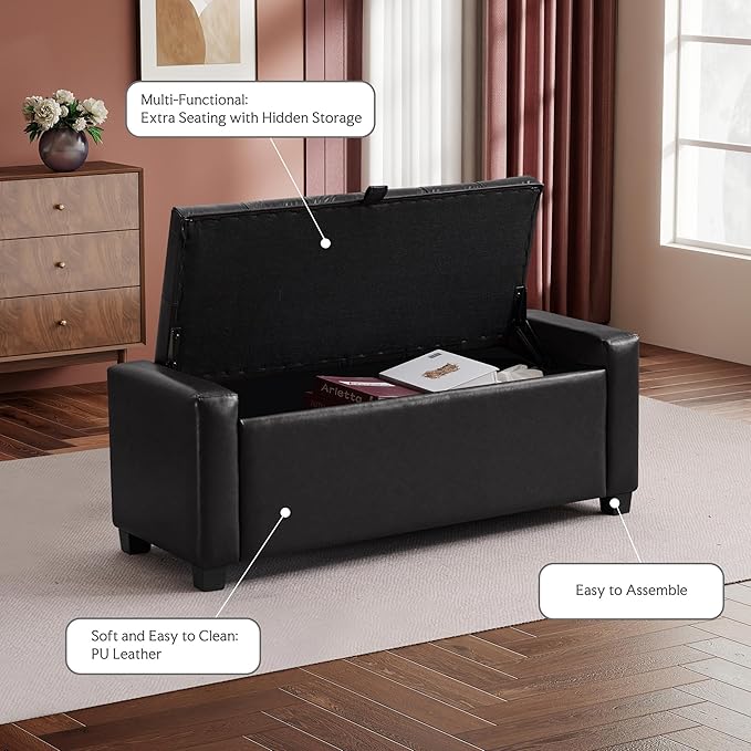 GRAINELL Storage Ottoman Bench, Upholstered Tufted Bedroom Bench