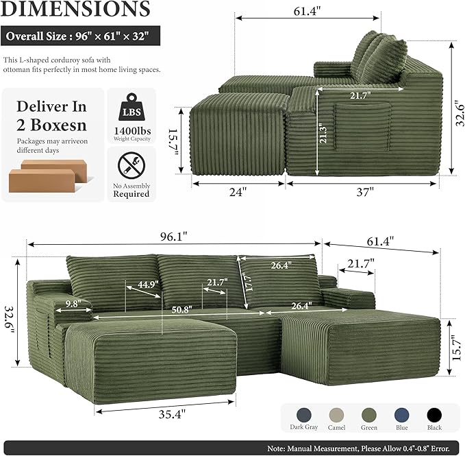 96" Sectional Couches for Living Room Cloud Couch Sofa