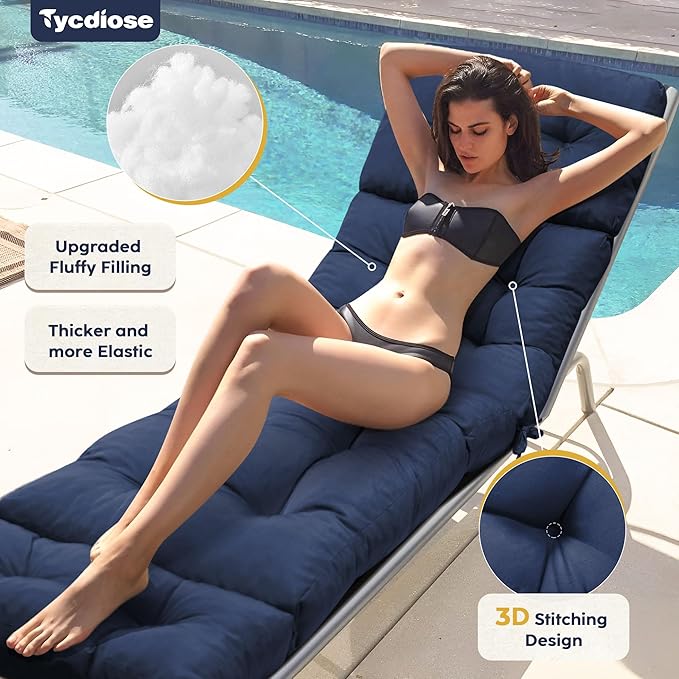 Chaise Lounge Cushions Outdoor Set of 2, 74.4 x 22 x 4.7 Inches Thickened