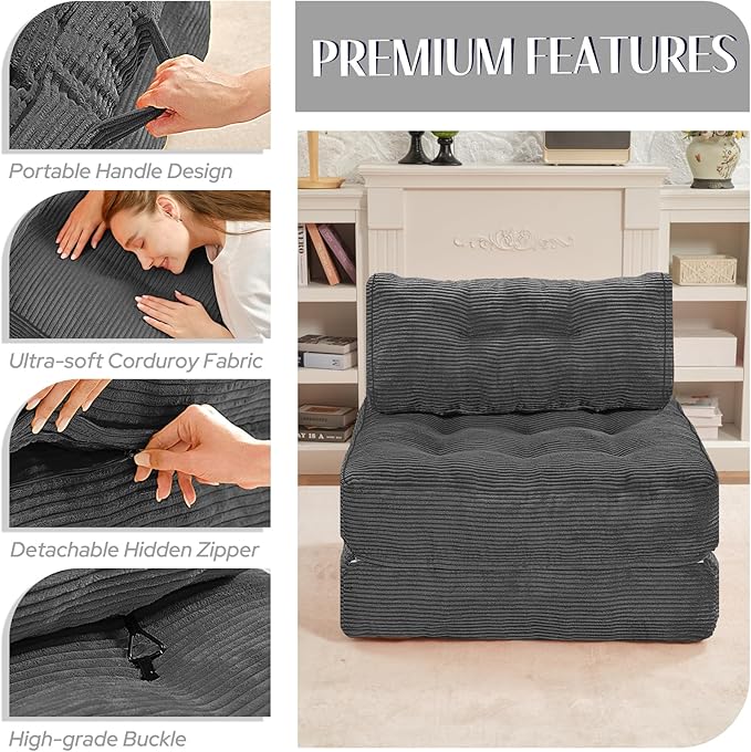 HABUTWAY Folding Sofa Bed, Convertible Sleeper Chair Bed w/Dual-Pillow & Handle