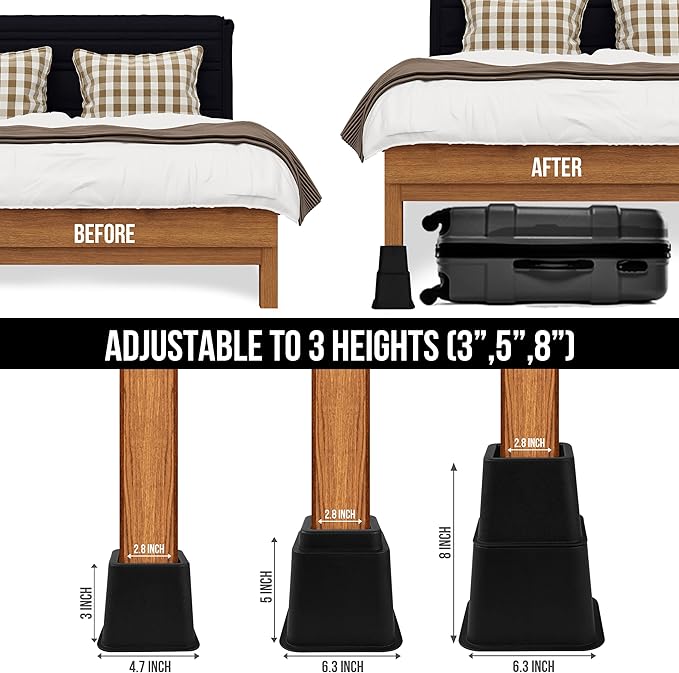 Utopia Bedding Bed Riser, 3 & 5 Inches Adjustable Furniture Risers