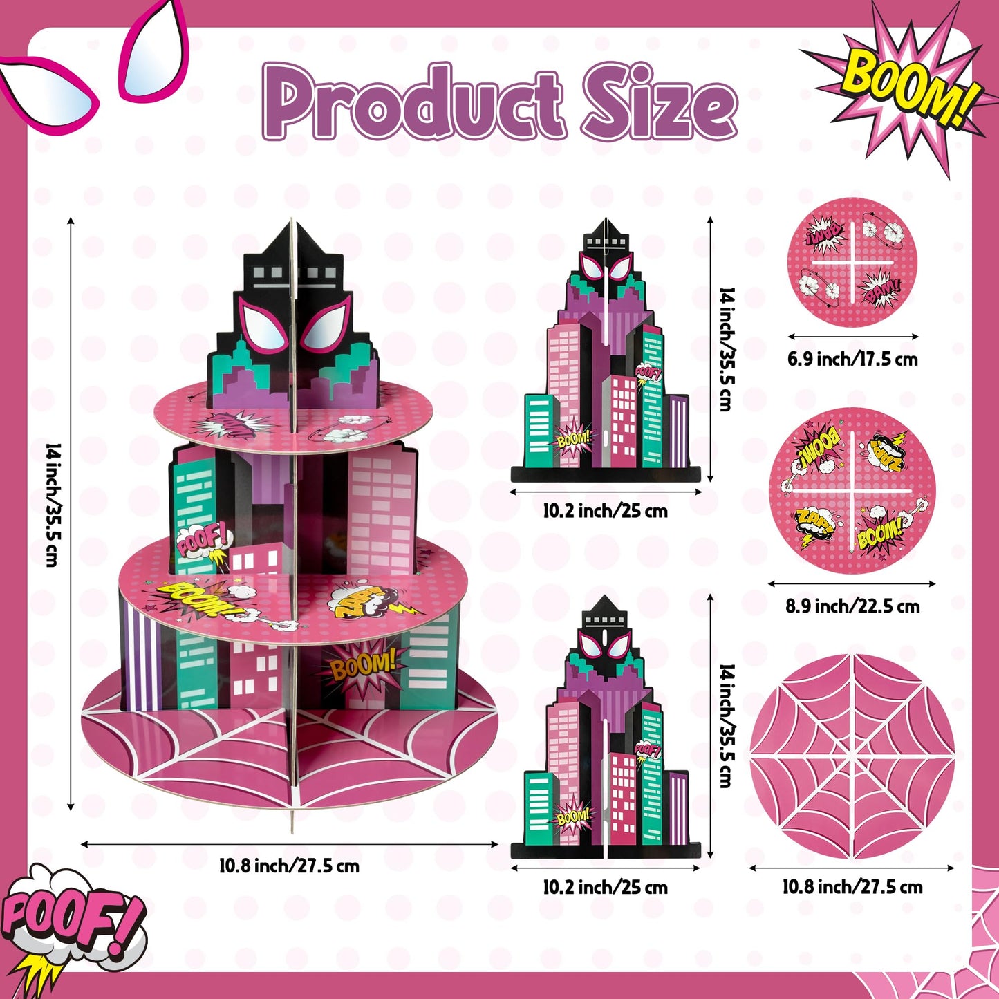 Andi Cppss Pink Spider Cupcake Stand - 3 Tier Pink Spider Party Dessert Holder Spiders Theme Cardboard Cake Stand for Birthday Party Decorations Cupcake Display for Kids Birthday Party Supplies