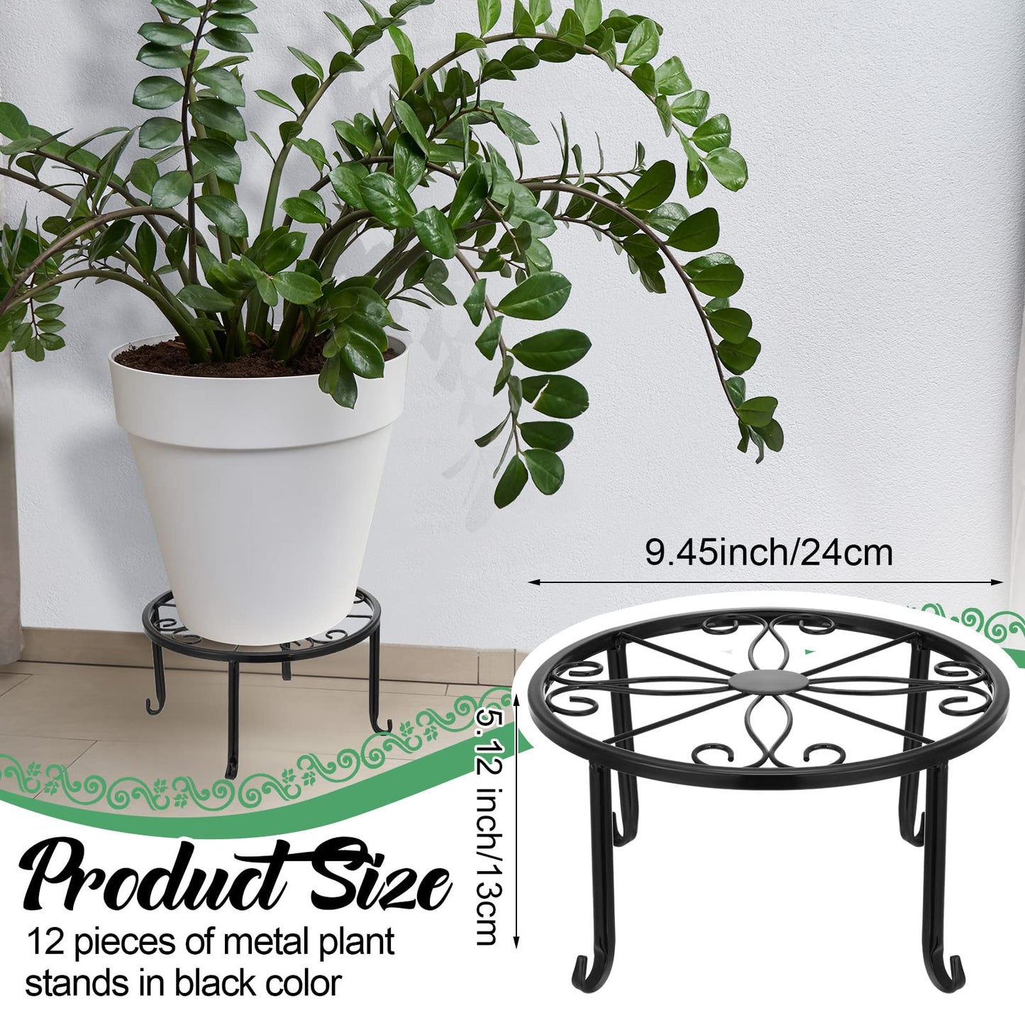 Maitys 12 Pack Metal Plant Stands Outdoor Indoor Heavy Duty Flower Potted Holder Anti-Rust Plant Pot Shelf Round Flower Display Rack for Porch Garden(Black)
