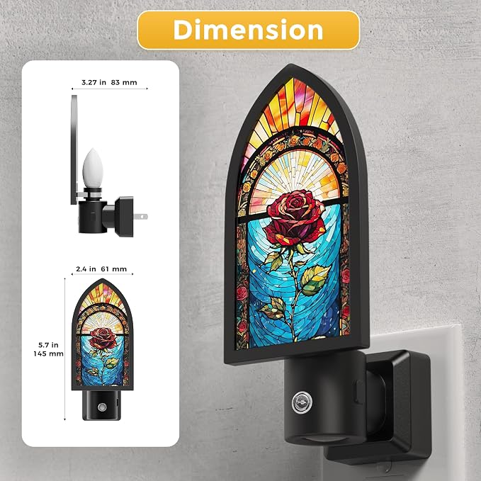L LOHAS LED Night Lights Plug into Wall, Gothic Night Light with Light Sensor, 3000K Soft White, 0-100LM Adjustable Brightness, Acrylic Rose Nightlight for Bathroom Bedroom Hallway, 2 Pack