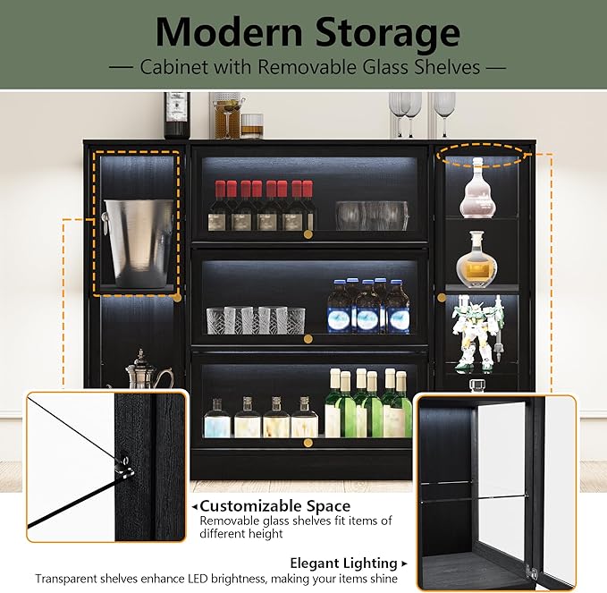 Display Cabinet with Acrylic Glass Doors, Extra Wide Curio Cabinet with LED