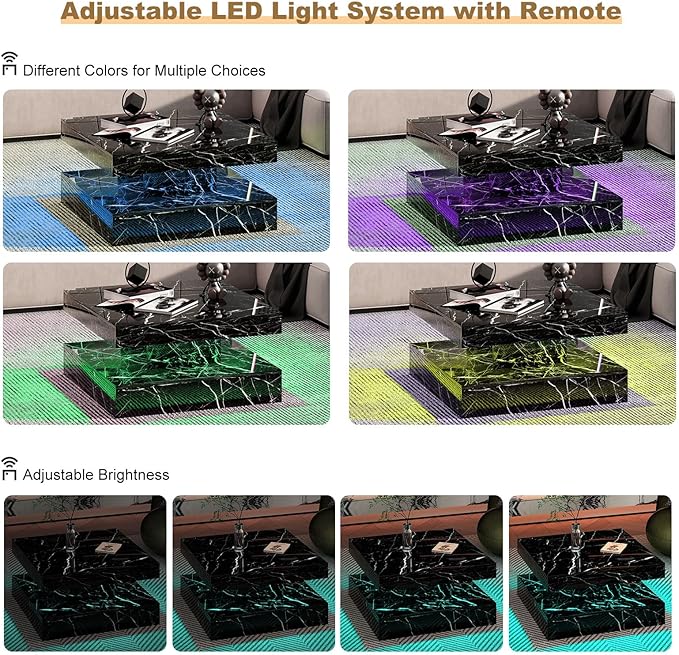 HedoAjim Black Marble LED Coffee Table