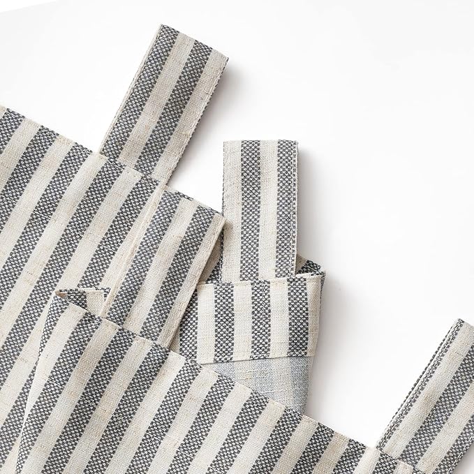 JINCHAN Tab Top Linen Kitchen Curtains 24 Inch Striped Tier Curtains Farmhouse Modern Cafe Style Small Window Treatments Airy Light Filtering Rod Pocket for Living Room Bathroom 2 Panels Charcoal Grey
