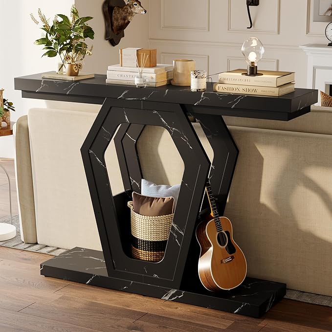 FUSUNBAO 47.3" Console Table, Openwork Bracket Sofa Table, Wood Narrow Entryway