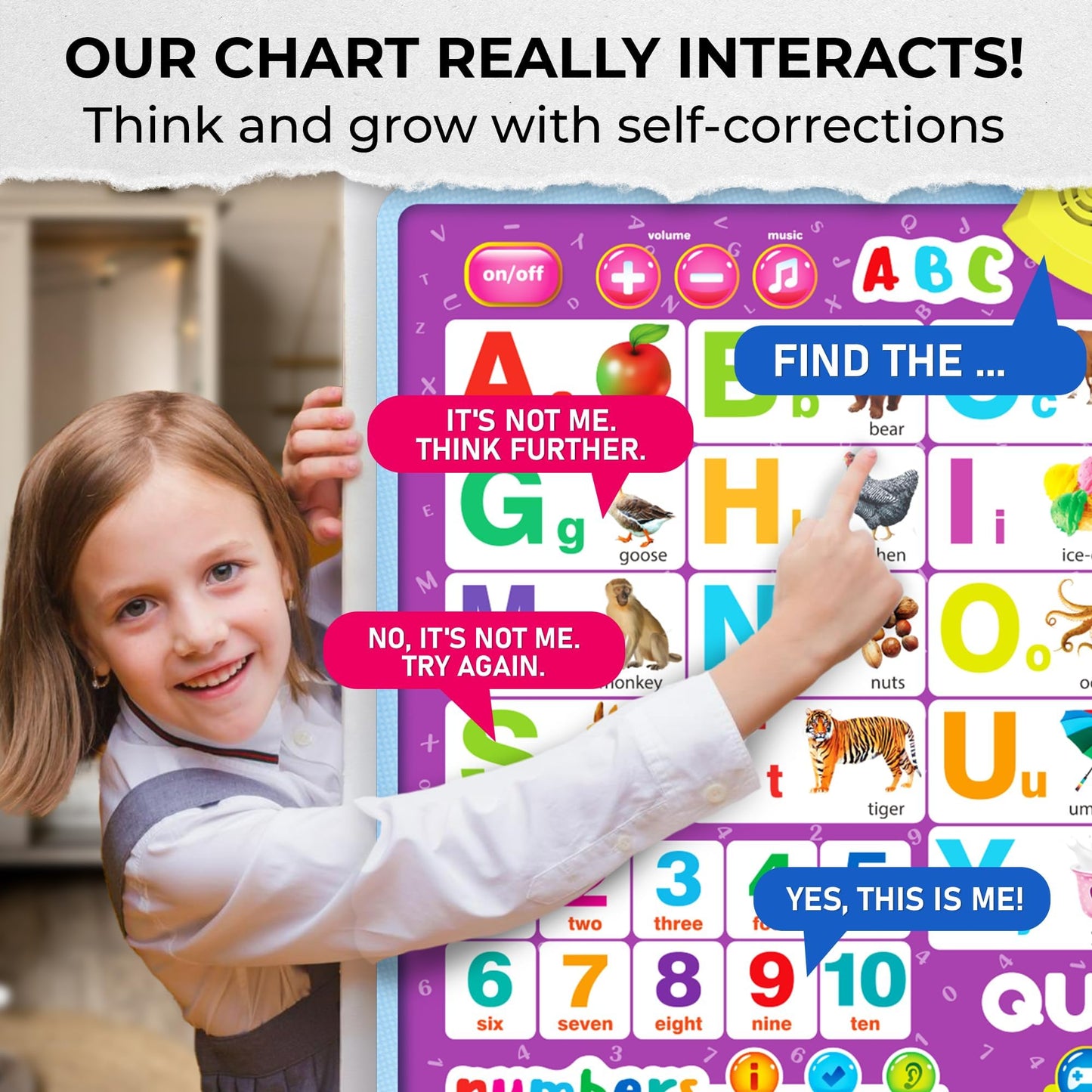 QUOKKA Alphabet Poster Educational Toy for 3-4 Year Old – ABC Learning Wall Chart for Toddlers – Interactive Speech Therapy Game for Kids 5-6-7 yo – Talking for Girl & Boy