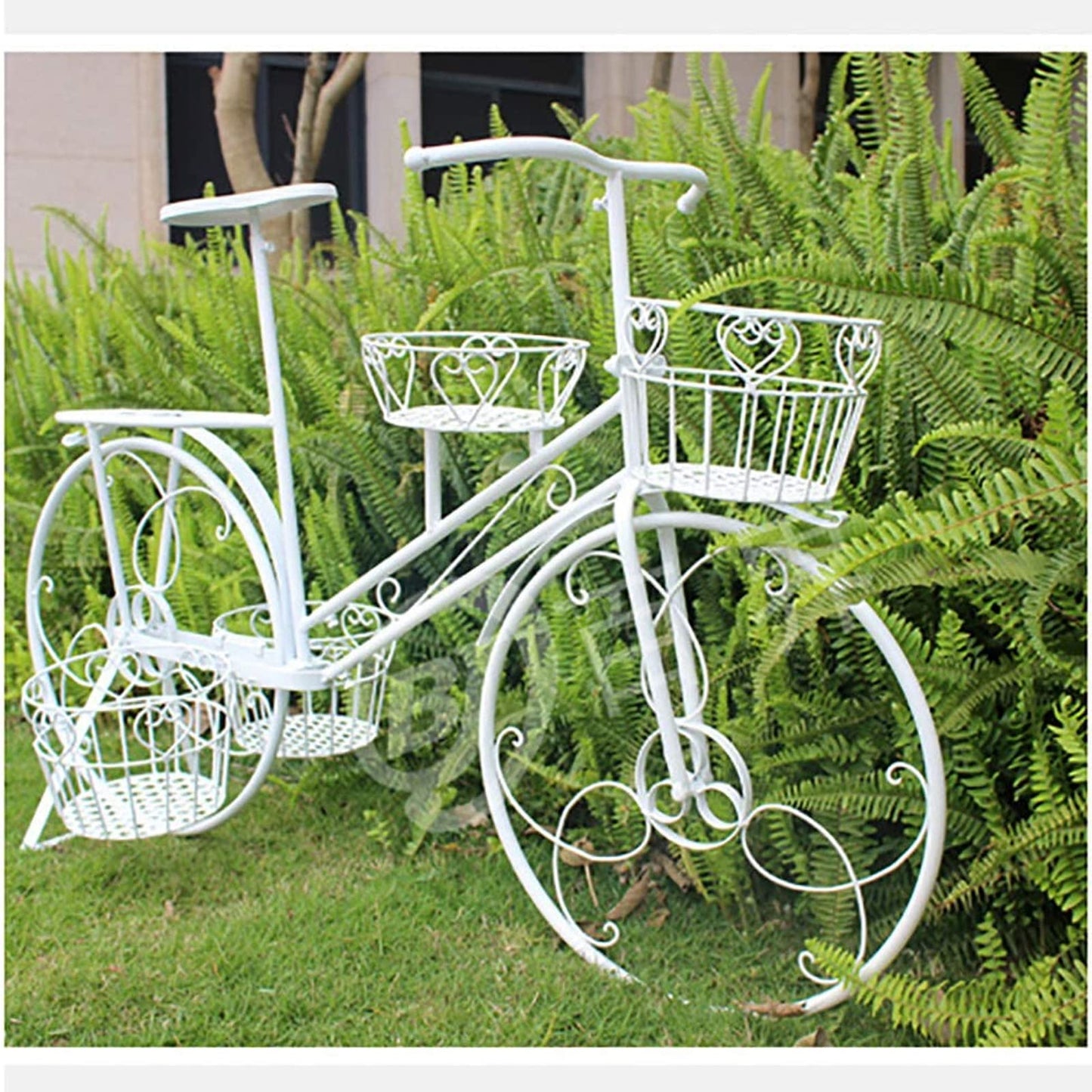 piudoiliy Plant Stand,Bicycle Planter Display Rack,with 4 Baskets Outdoor Garden Plant Holder,for Home Deck Garden Patio (Green)