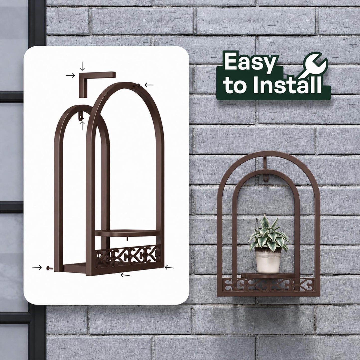 Rioneta Hanging Planter for Indoor & Outdoor Plants, Mid Century Modern Iron Frame Wall Decor for Living Room Garden Patio 3 Pack Coffee（No Light）