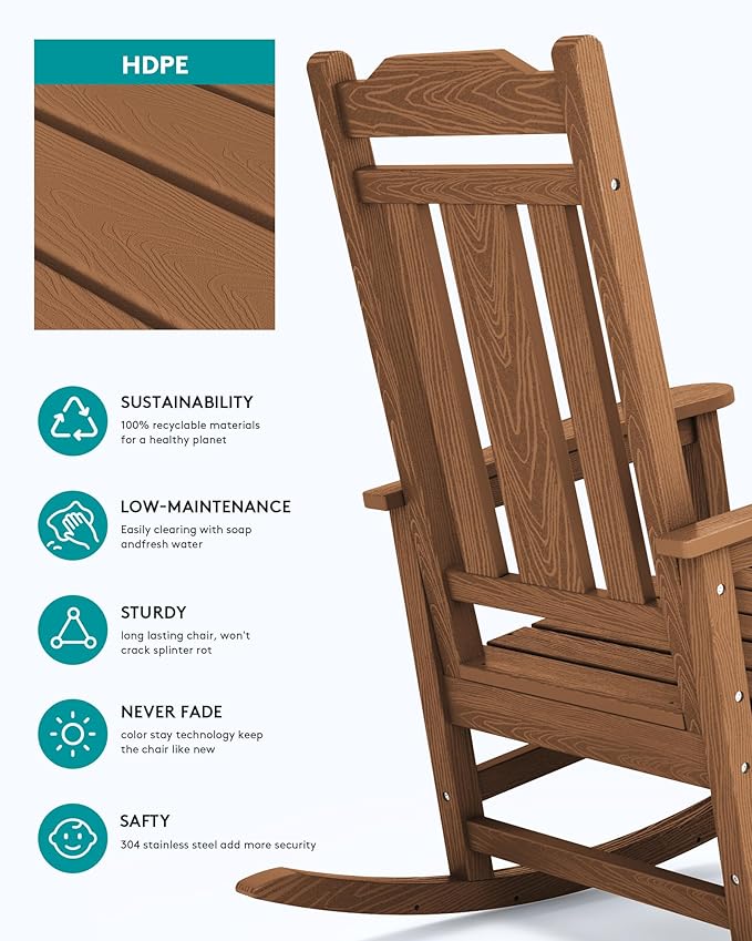 SERWALL Oversized Rocking Chair Set of 4 Outdoor, HDPE Outdoor Rocking Chair