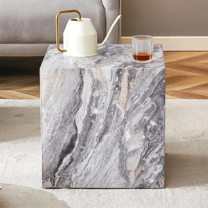 Side Table, End Table Living Room Table, Modern Sofa Couch Table, Faux Marble