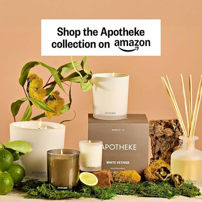 Apotheke Luxury Scented Reed Diffuser for Home, White Vetiver - 6.7 Fl Oz Essential Oil Aromatherapy - 10 Rattan Scent Sticks Room Diffuser - Long-Lasting Fragrance for Bedroom, Home, Bathroom