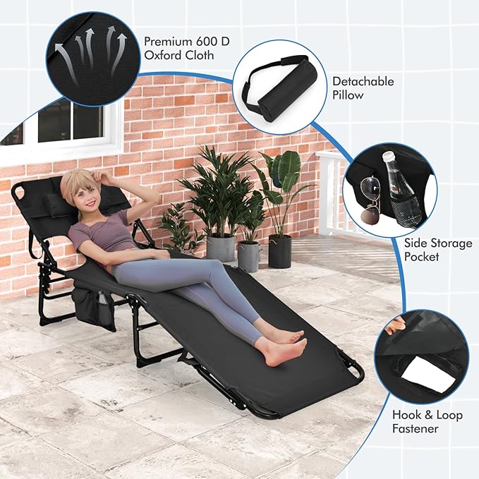 Goplus Tanning Chair, Folding Adjustable Patio Lounge Chair