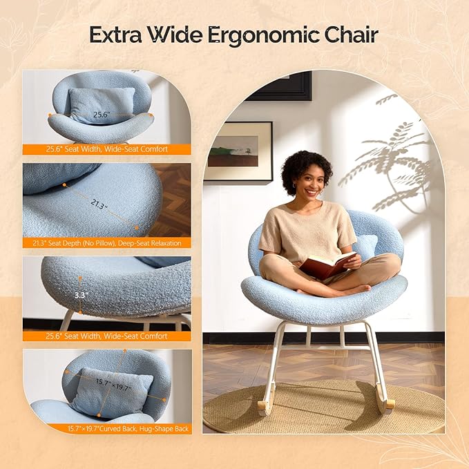 VINGLI 25.6" Extra Wide Criss Cross Nursery Rocking Chair, Cute Curved 115°