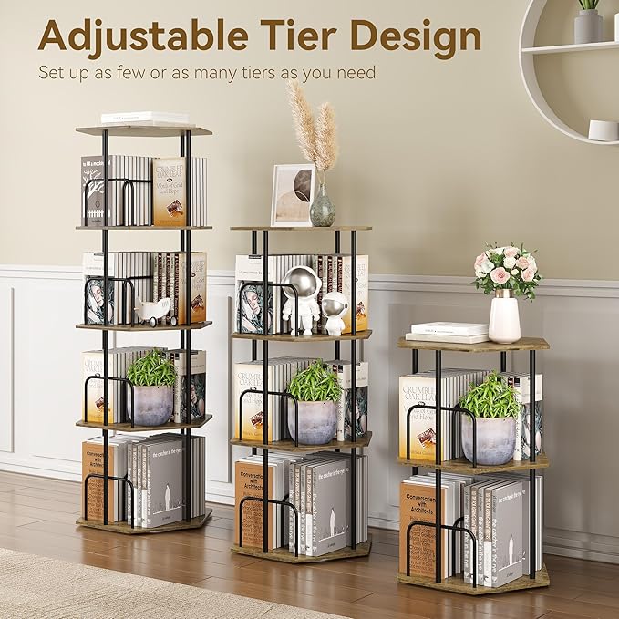 SUNMORY 4 Tier Rotating Bookshelf Tower, Revolving 360 ° Spinning Bookcase