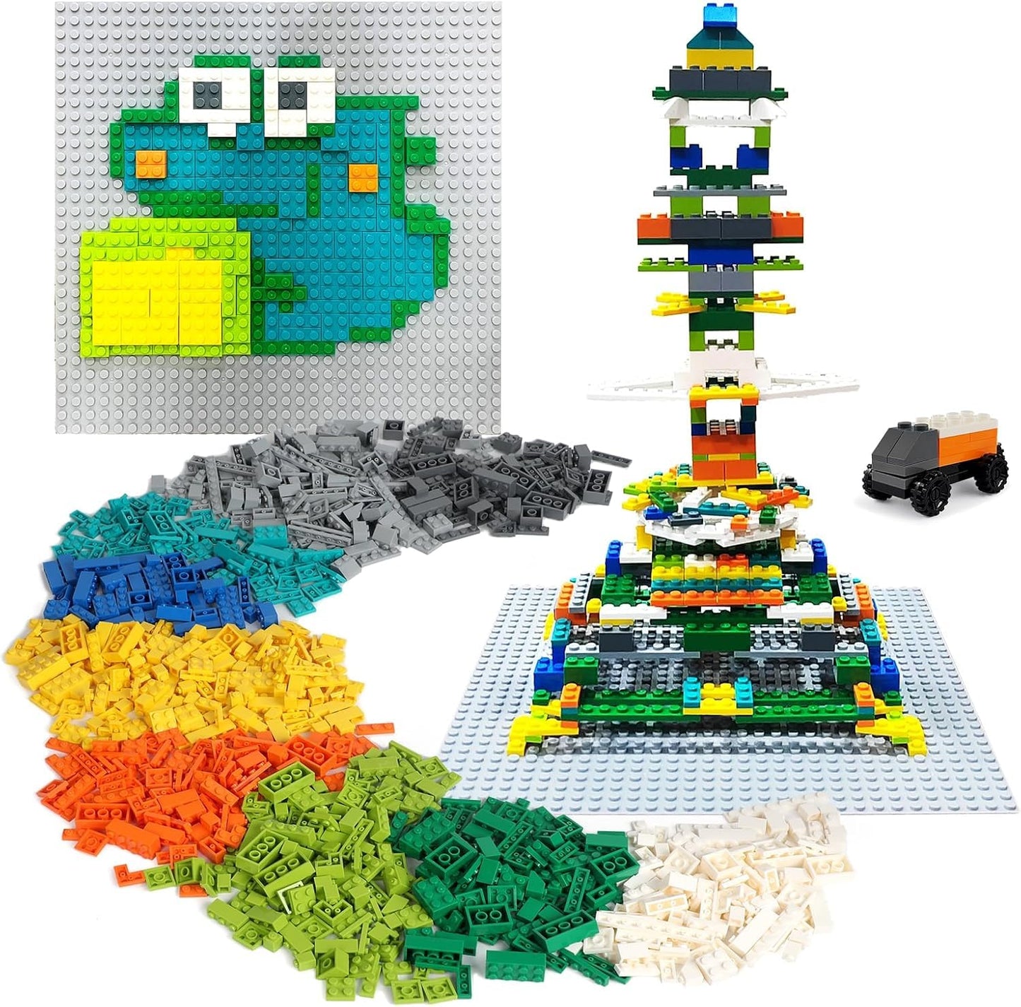 ekuzi 1200 Creative Building Blocks Set Compatible with Major Brands Classic, Includes Dual-Sided and Single-Sided Baseplates, Variety of Accessories to Spark Imagination (boy)