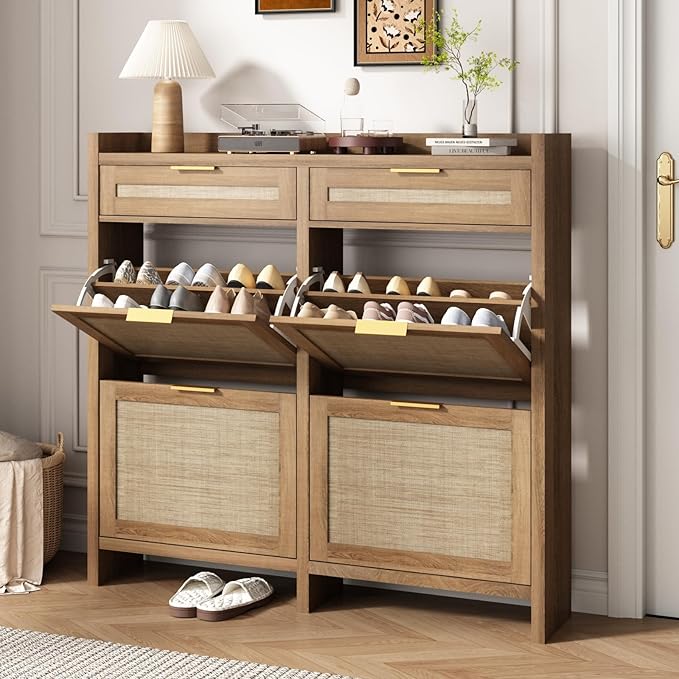 HOKYHOKY Large Rattan Shoe Storage Cabinet