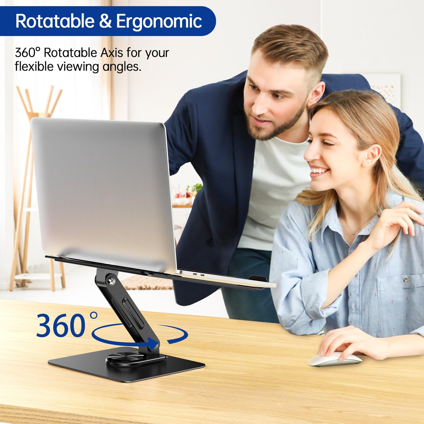 BESIGN LS12 Laptop Stand with 360° Rotating Base, Ergonomic Adjustable Notebook Holder, Computer Riser Stand Compatible with Air, Pro, Dell, HP, Lenovo More 10-14" Laptops (Black)