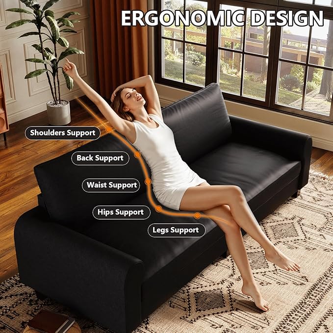 EASE MOOSE 88.5" Large Seat Faux Leather Loveseat Sofa, Waterproof and