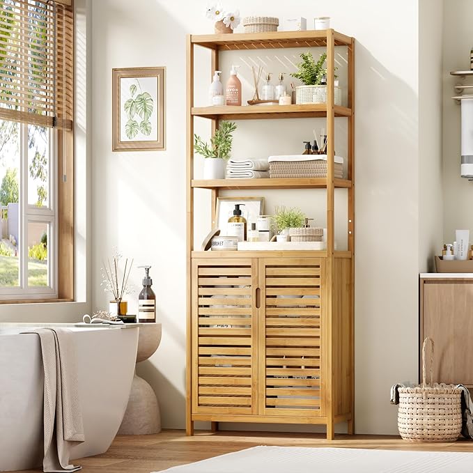HIFIT Tall Bathroom Storage Cabinet, Corner Tall Cabinets Freestanding