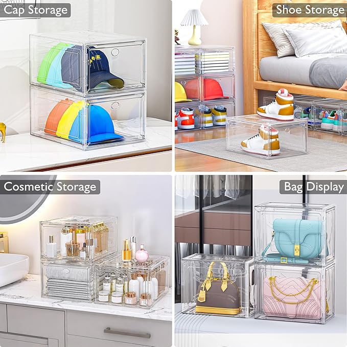 7 code Large Clear Shoe Boxes Organizer【Thicker Material】 Stronger Shoe Box