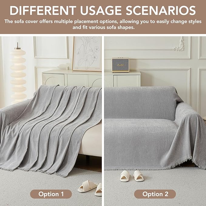 Couch Cover for Dogs, Boho Sofa Covers for 3 Cushion Couch, Chenille Sofa