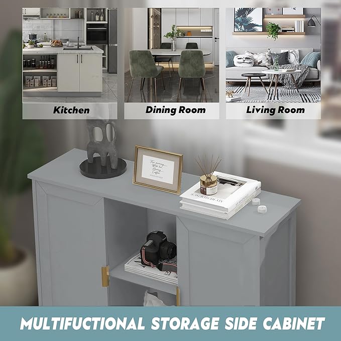 TaoHFE Grey Kitchen Pantry, Modern Wooden Small Credenza Sideboard Coffee
