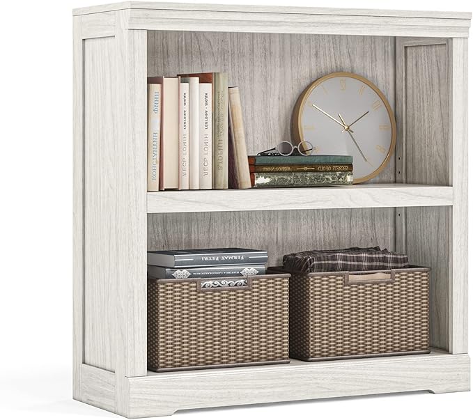 LINSY HOME 2-Tier Bookcase and Bookshelf, Small Wood Display Storage Shelves