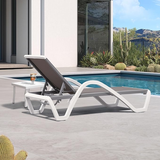 PURPLE LEAF Patio Chaise Lounge Chair Set Outside Aluminum Plastic Stackable