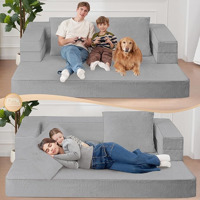 Futon Sofa Bed with Pillow, 3-in-1 Sleeper Sofa Bed with Removable Cover